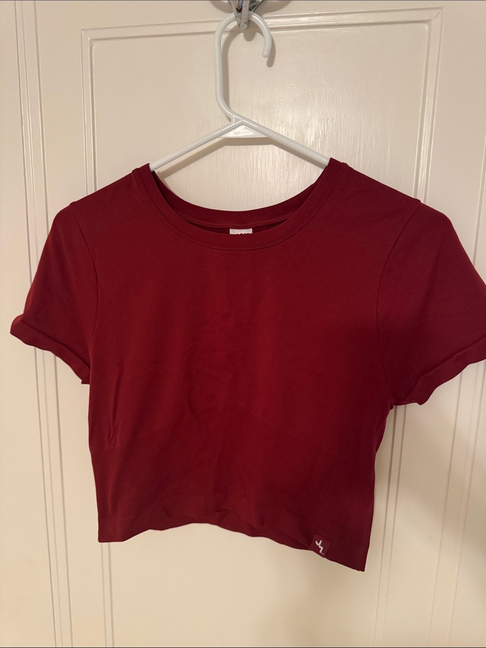 JoyLab Short Sleeve Crop Top in Deep Maroon